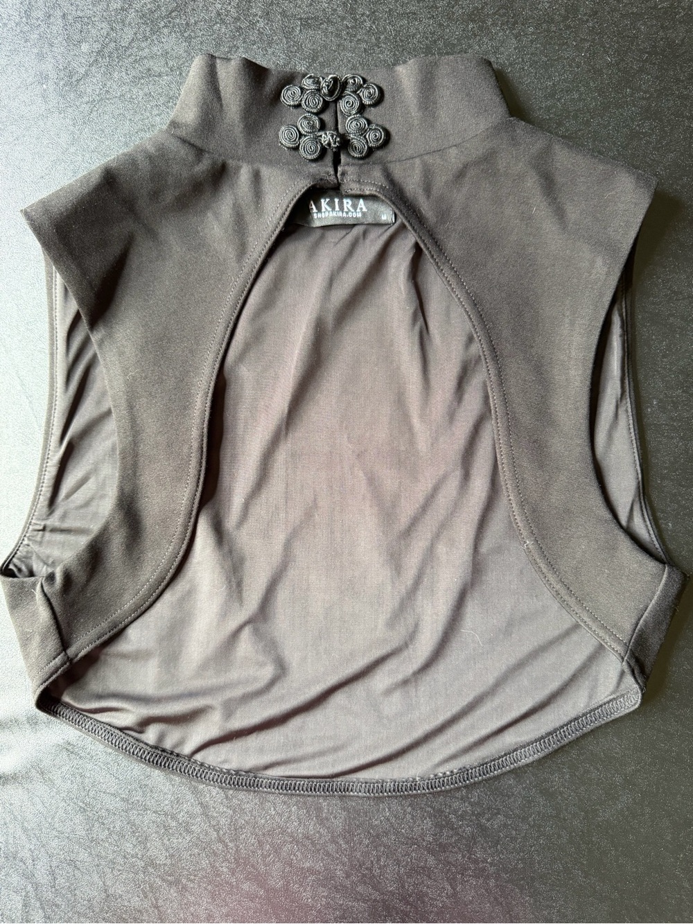 AKIRA Black Cropped Mandarin Collar Bolero Vest